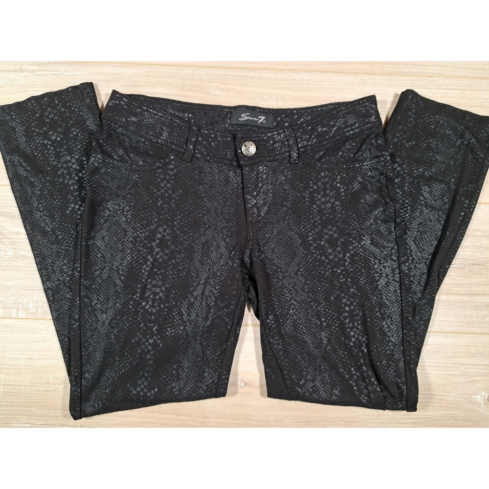 Seven7 Black Snakeskin Print Skinny Pants Women Size 4 Metallic Animal Print Y2K